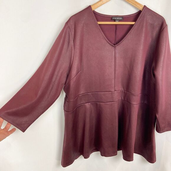 Lane Bryant Blouse Plus Size 22-24 Coated Stretch V-Neck Top Glam‎ Minimalist - Picture 5 of 11
